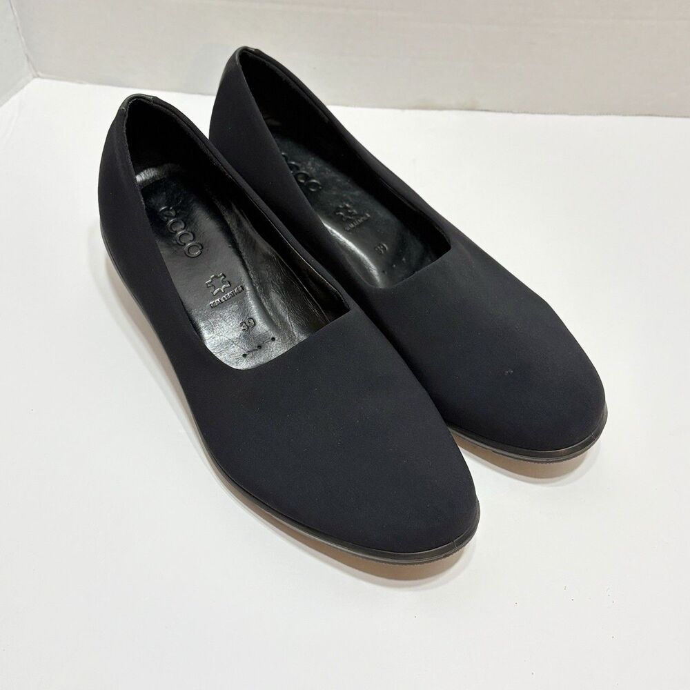 Ecco Women's Felicia Stretch Leather Low Heel Loafer Pumps Black Size 8 - 8 1/2
